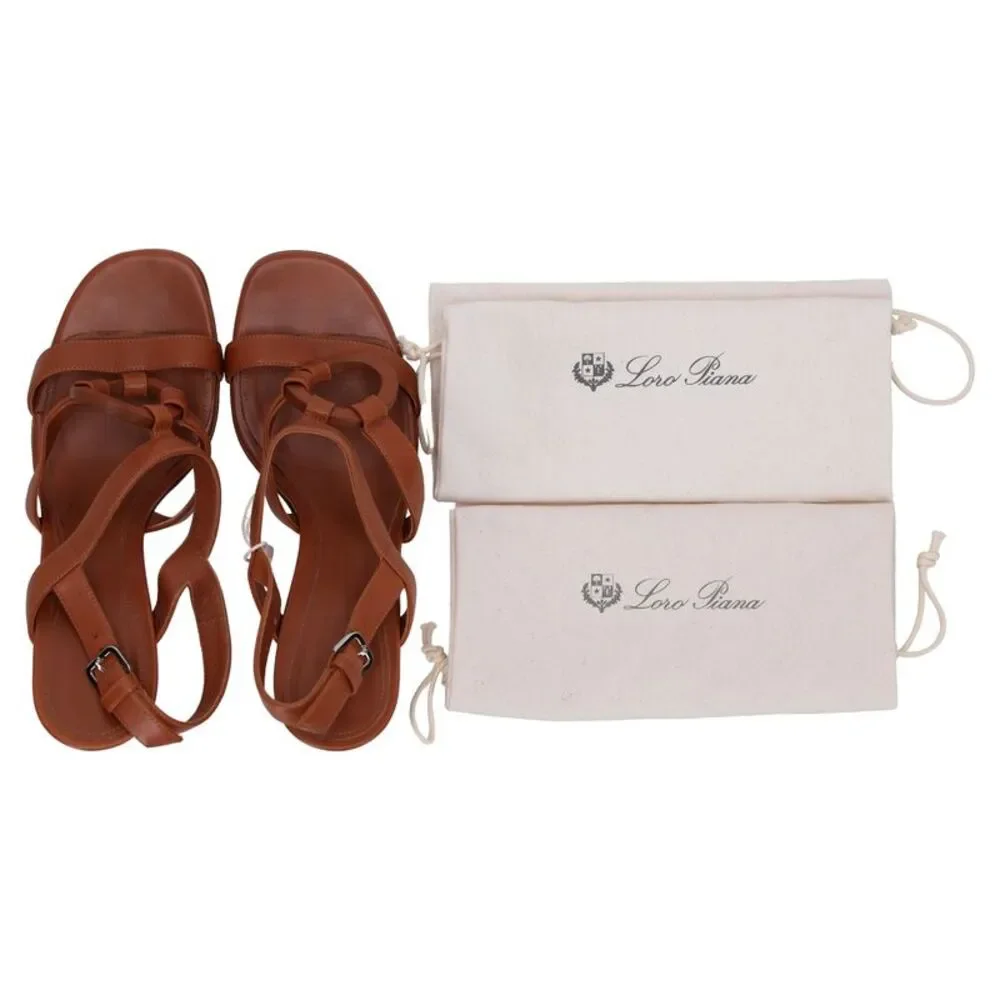 Loro Piana Ankle Strap Sandals in Brown Leather